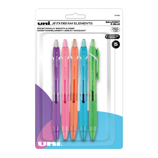 uni-ball Jetstream Elements Ballpoint Pens - Medium Point (1.0mm) - Assorted Ink - 5 Pack