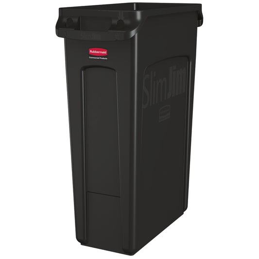 Rubbermaid Commercial Slim Jim Garbage Cans with Venting Channels - 23-Gallon - Black
