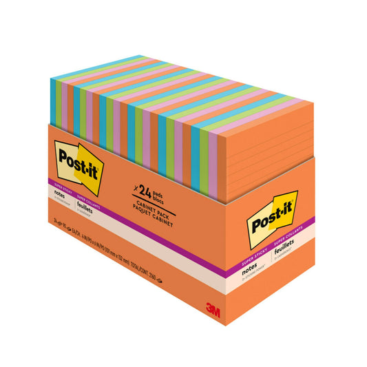 Post-it Super Sticky Notes - Energy Boost Collection - 4" x 6" - 45 Sheets/Pad - 24 Pads/Pack