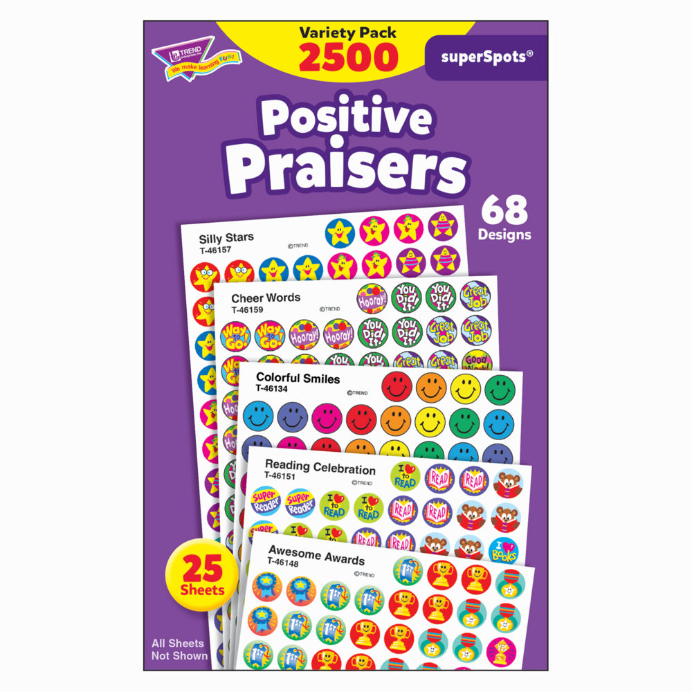 TREND enterprises superSpots Stickers Variety Pack - 7/16" - Positive Praisers - 2500 Pack