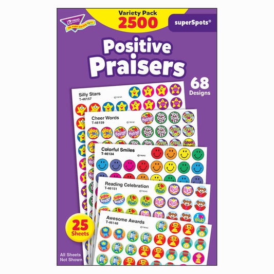 TREND enterprises SuperSpots Lot d'autocollants variés - 7/16" - Positive Praisers - Paquet de 2 500