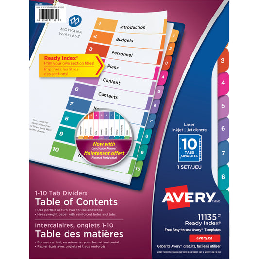 Intercalaires numérotés Avery Ready Index (1 à 10) - Format lettre - 10 onglets