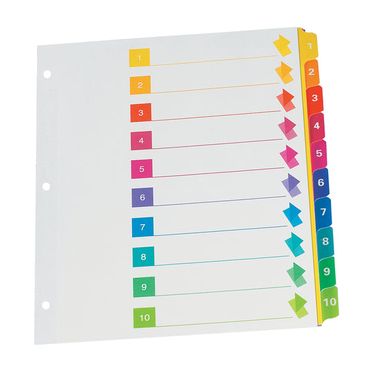 Intercalaires à onglets codés couleur Oxford Super Rapidex 1 à 10 - Format lettre - Blanc
