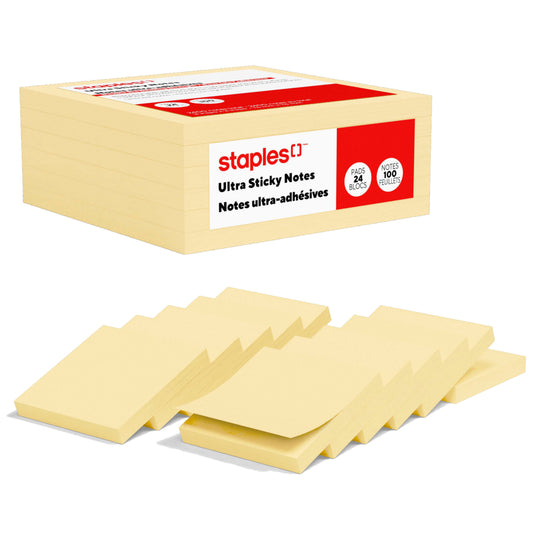 Staples Ultra Sticky Notes - 3" x 3" - Sunshine Collection - 24 Pack