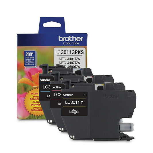 Cartouche d'encre couleur Brother LC30113PKS, lot de 3