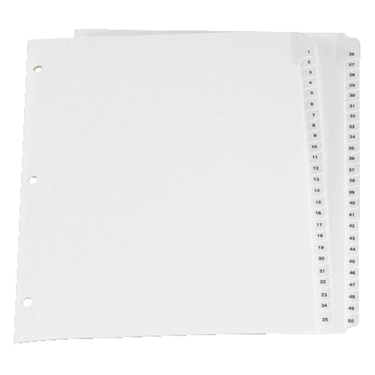 Oxford Preprinted 1-50 Tab Dividers - Letter Size - White - 50 Pack
