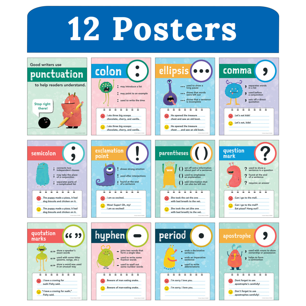 Carson Dellosa 12 Punctuation Posters - 8.5" x 11"