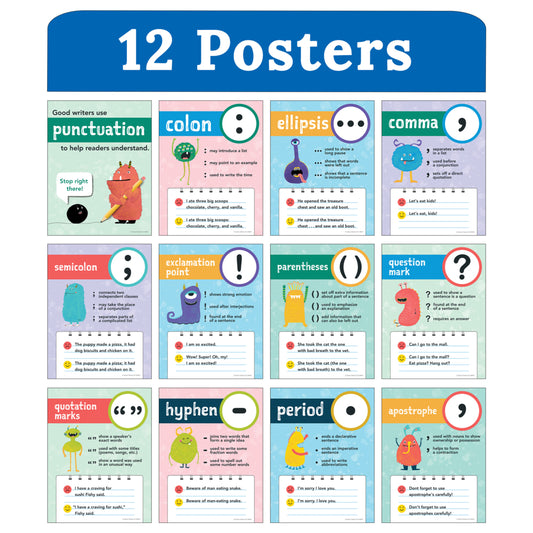 Carson Dellosa 12 Punctuation Posters - 8.5" x 11"
