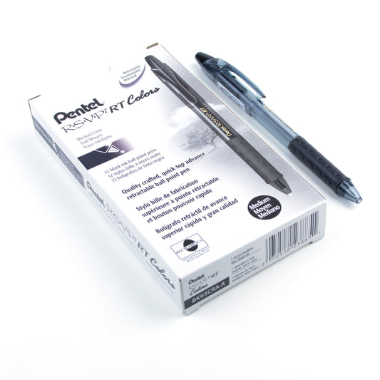Stylo à bille rétractable RSVP RT Colours - 1,0 mm - Corps noir - Encre noire - Lot de 12