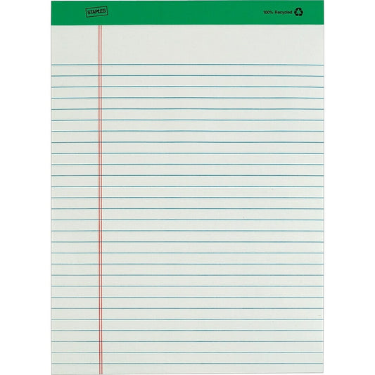 Bloc de papier Staples 100 % recyclé – 8-1/2" x 11-3/4" – Blanc – 50 feuilles – Paquet de 12