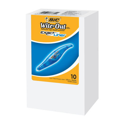 BIC Wite-Out Brand Exact Liner Correction Tape - White - Tear-Resistant Tape - 10 Pack