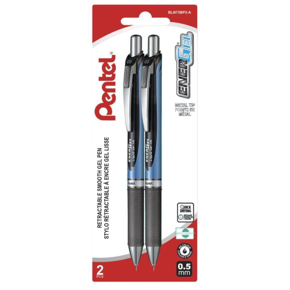 Pentel EnerGel Liquid Gel Pens, Retractable, 0.5mm, Black, 2 Pack