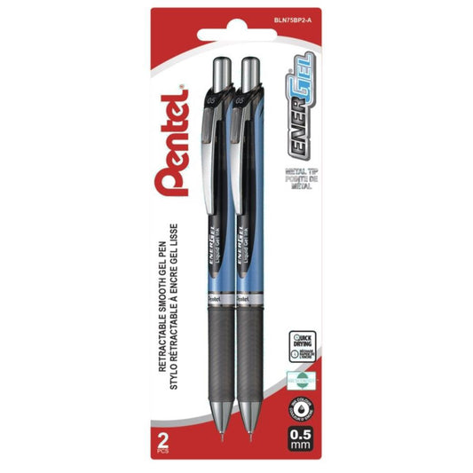 Pentel EnerGel Liquid Gel Pens, Retractable, 0.5mm, Black, 2 Pack