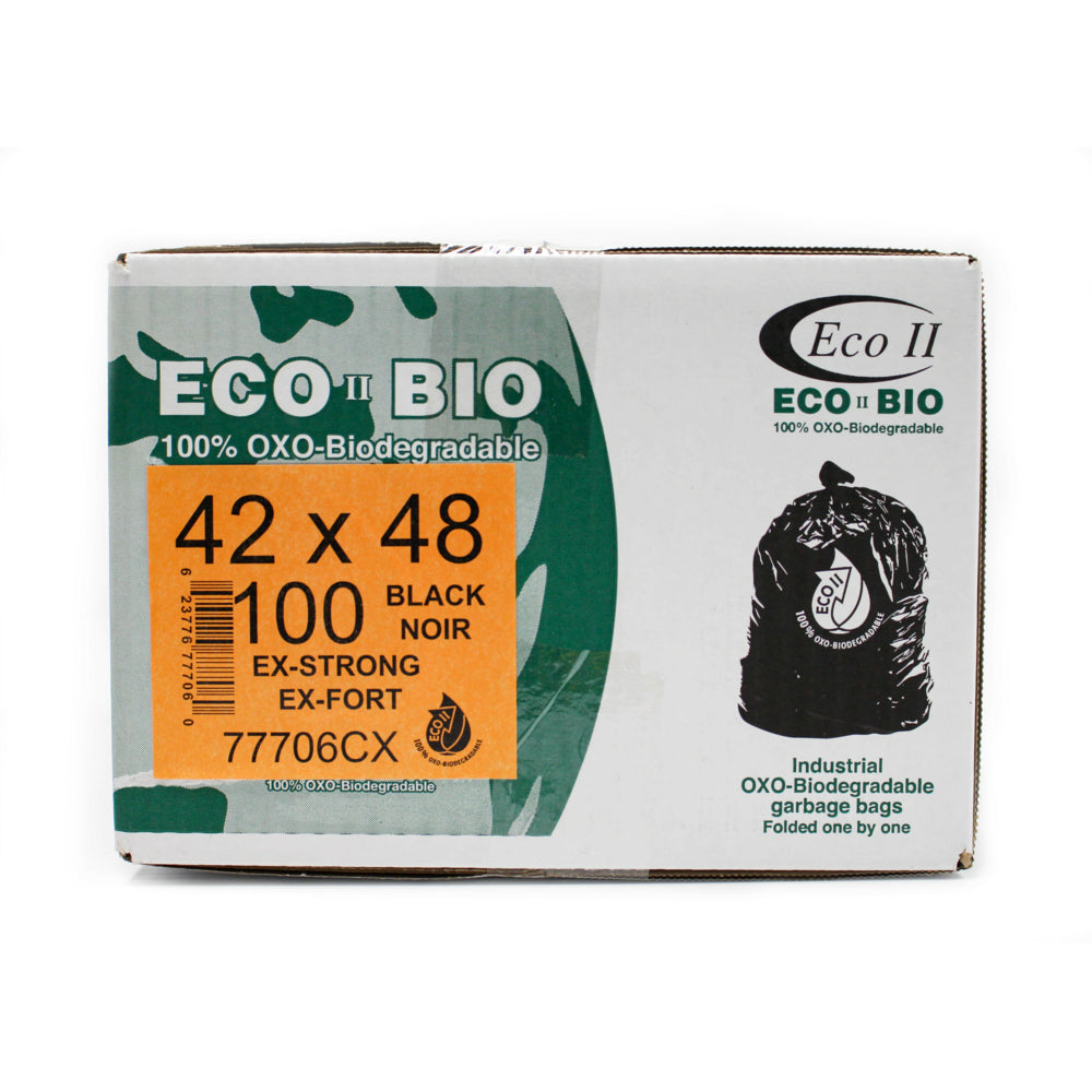 Eco II Oxo-Biodegradable Garbage Bags - 42" x 48" - Extra Strong - Black - 100 Pack