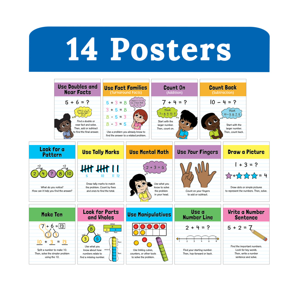 Carson Dellosa Math Strategies Posters - 8.5" x 11" - 14 Posters/Set