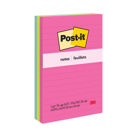 Notes Post-it - Collection Poptimistic - 4" x 6" - Lignées - Paquet de 3