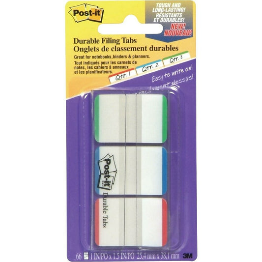 Onglets d'indexation durables Post-it, vert, bleu et rouge, paquet de 66