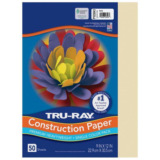 Papier de construction Dixon Tru-Ray - 23 x 30 cm - Ivoire - 50 feuilles