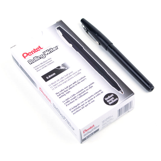 Stylo à bille roulante Pentel Original à pointe coussinée - 0,8 mm - Noir - Lot de 12
