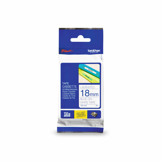 Brother Laminated Tape for P-touch Label Makers - 18mm - Blue on White