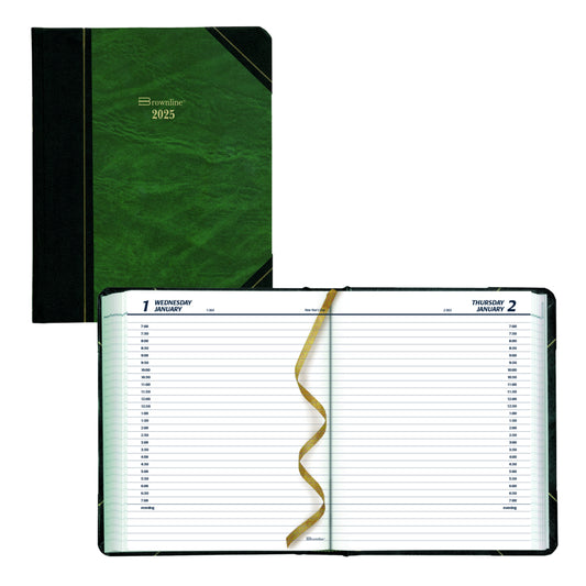 Brownline 2025 Traditional Daily Planner - 8-1/8" x 6-9/16" - Marble Green - English