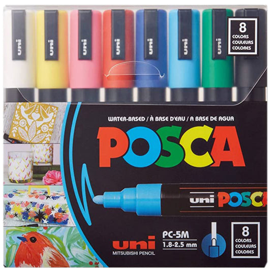Posca Water-Based Paint Markers - Reversible Medium Tip (1.8-2.5mm) - Assorted Colors - 8 Pack