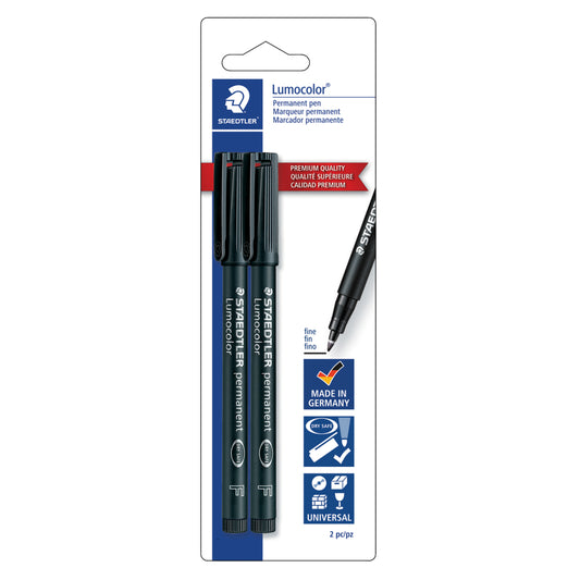 Staedtler Lumocolor Dry-Safe Permanent Markers - Fine Tip - Black - 2 Pack