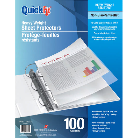 Davis Group QuickFit Non-Glare Top-Loading Sheet Protectors - Heavyweight 3 mil. - Letter Size - 100 Pack