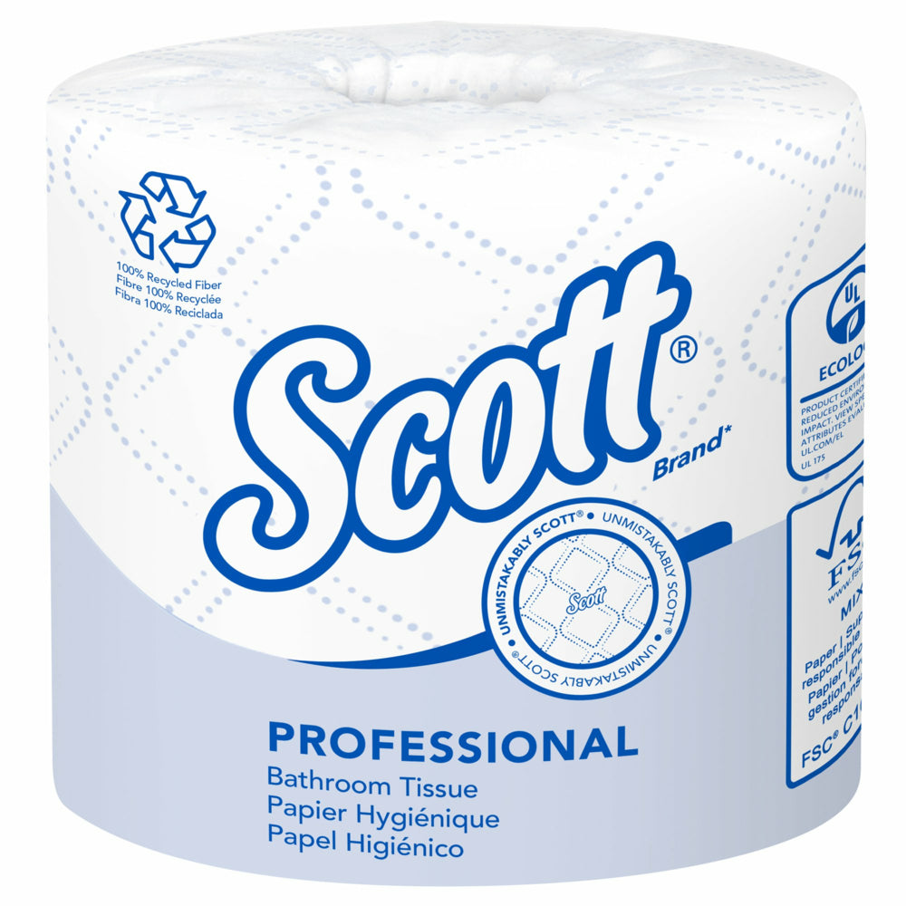 Papier toilette standard Scott Professional 100 % fibres recyclées - Design élégant - 2 épaisseurs - Blanc - Emballage individuel - Paquet de 80