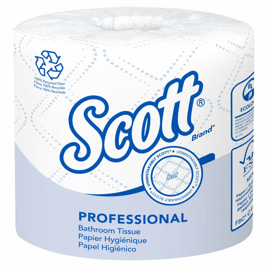 Scott Professional 100% Recycled Fibre Standard Roll Toilet Paper - Elevated Design - 2-Ply - White - Individually Wrapped - 80 Pack