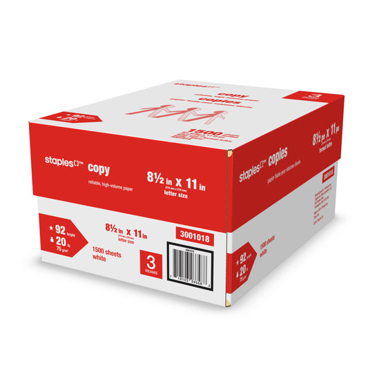Staples Copy Paper - 20 lb. - 8.5" x 11" - White - 1500 Sheets