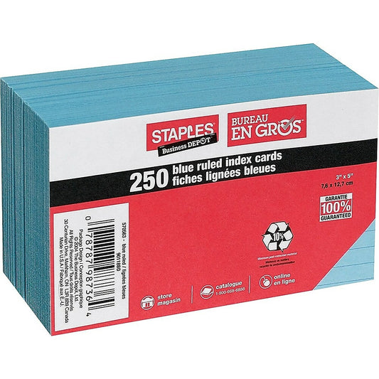Fiches lignées bleues Staples - 3" x 5"