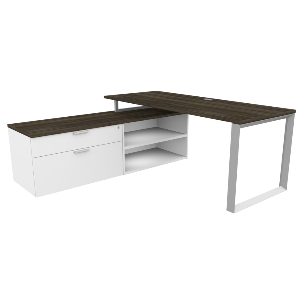 Bureau à plusieurs niveaux en L avec rangement Heartwood HDL Levels - Gris crépuscule, blanc pur et argent