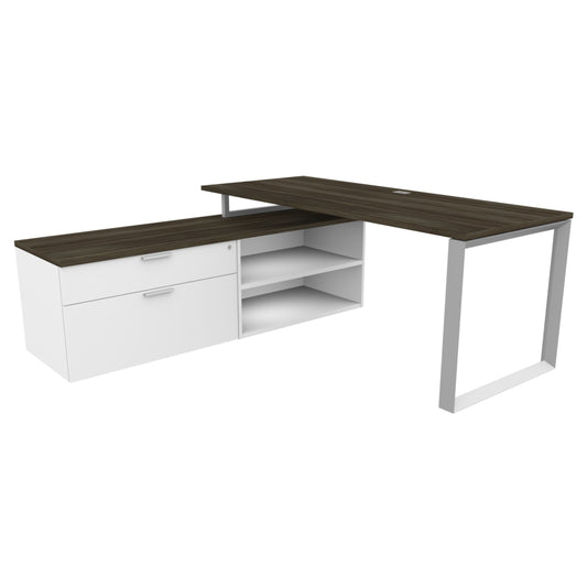 Heartwood HDL Levels Tiered L Desk With Storage - Grey Dusk Pure White Silver