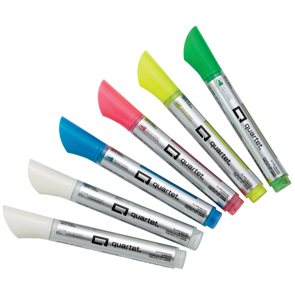 Marqueurs pour tableau en verre Quartet Premium Neon – Pointe ogive – Couleurs assorties – Lot de 6