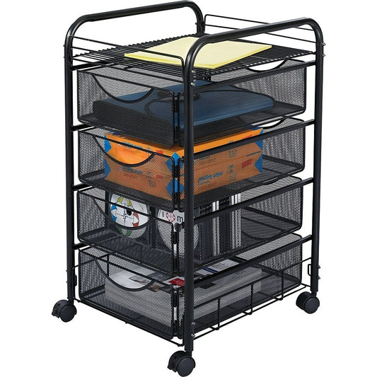 Chariot de rangement mobile Safco Onyx à 4 tiroirs en maille, noir