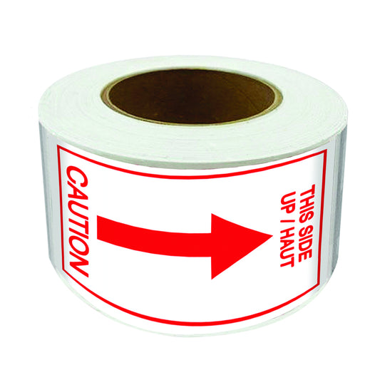 SPC 'This Side Up' Die Cut Labels - White/ Red - 3" x 5" - 500/Roll