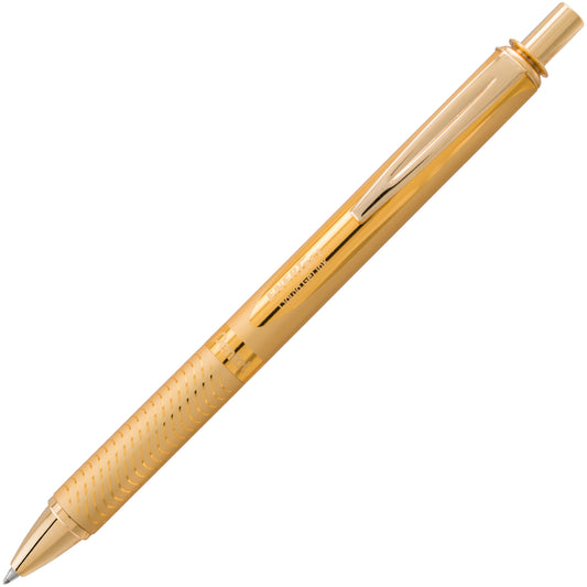 Stylo à encre gel liquide rétractable Pentel EnerGel Alloy de qualité supérieure – Pointe métallique de 0,7 mm – Corps doré – Encre noire