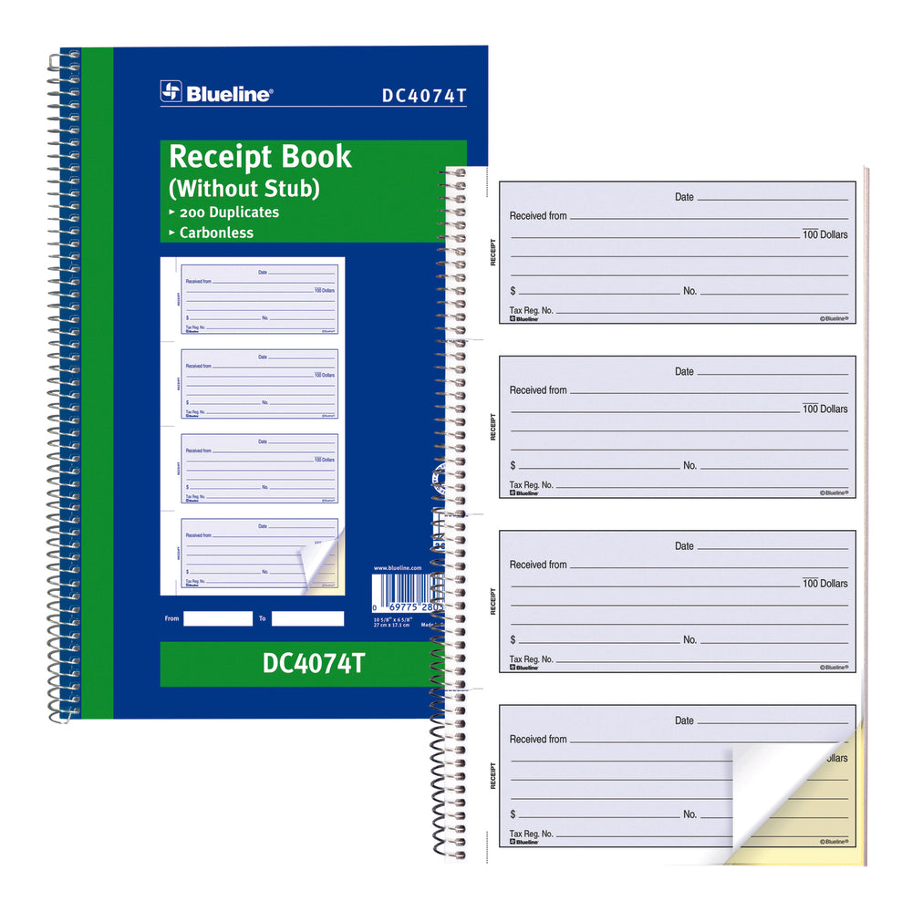 Blueline DC4074T Carnet de reçus anglais sans talon - 200 exemplaires
