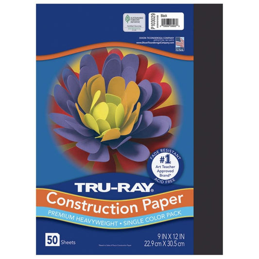 Papier de construction Tru-Ray, noir, 22,9 cm x 30,5 cm, 50 feuilles/paquet
