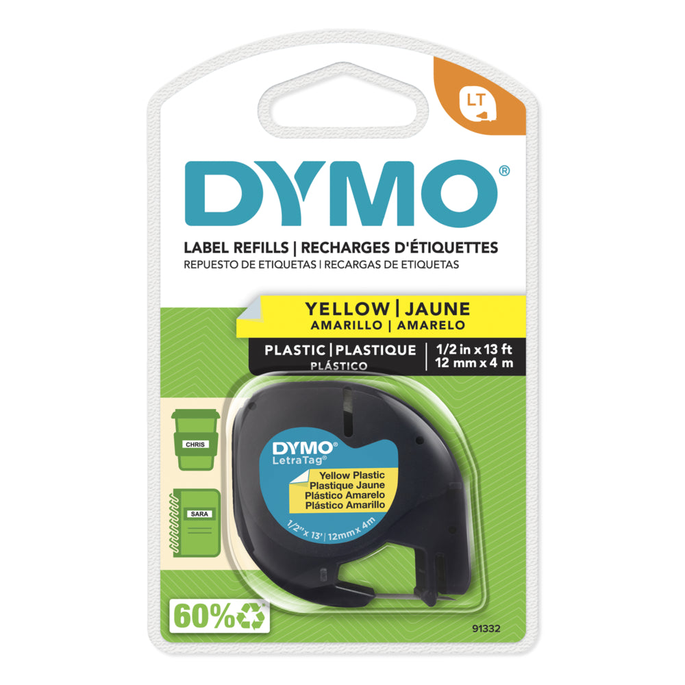 Ruban d'étiquettes DYMO LetraTag - 12 mm (1/2") - Impression noire sur étiquette jaune
