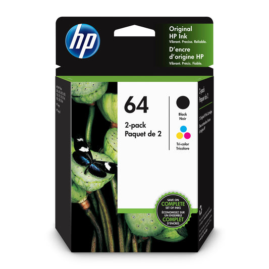 HP 64 Tri-color & Black Original Ink, 2 Pack (X4D92AN#140)