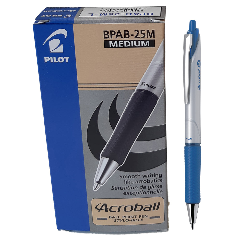 Pilot Acroball Retractable Ballpoint Pens with Oil Based Ink - Medium - Blue - 12 Pack