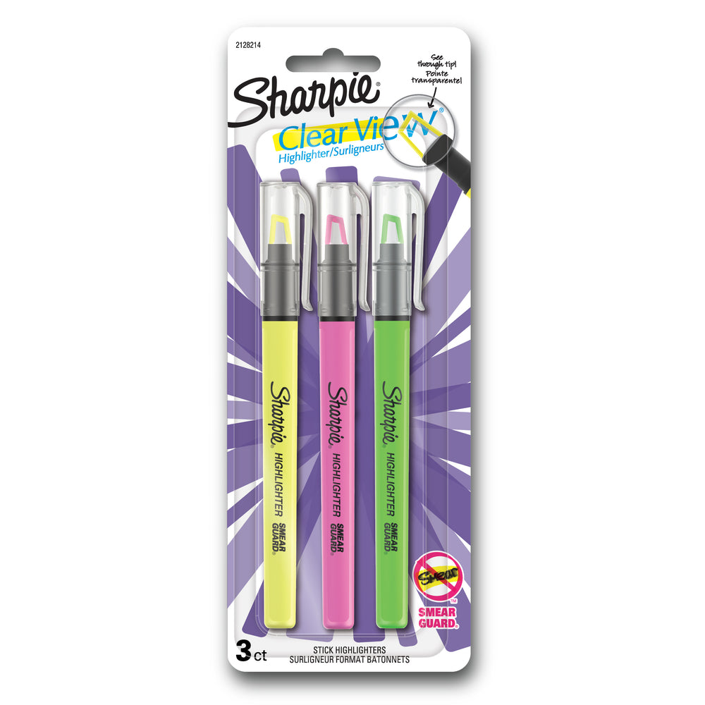 Surligneurs Sharpie Clear View à pointe biseautée - Couleurs assorties - Lot de 3