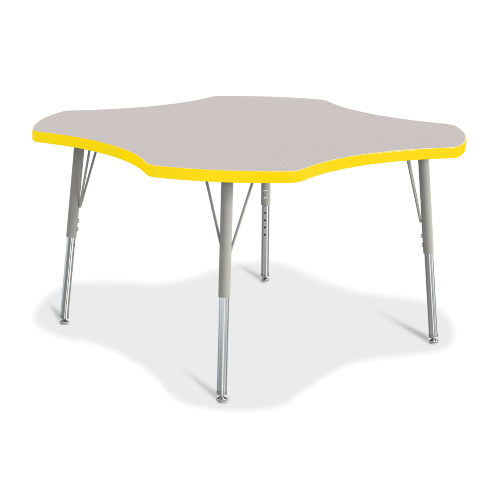 Jonti-Craft Berries Four Leaf Activity Table - 15-24"H - Freckled Grey/Yellow