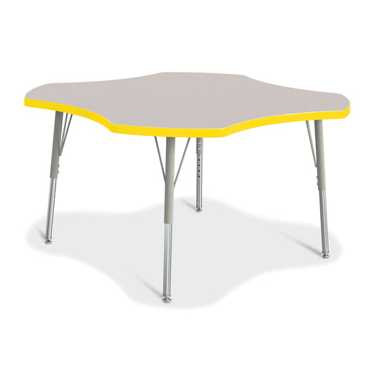 Jonti-Craft Berries Four Leaf Activity Table - 15-24"H - Freckled Grey/Yellow