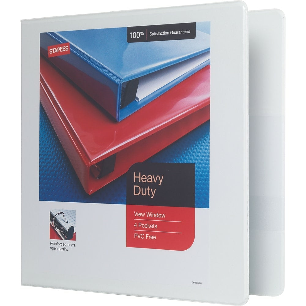 Staples Heavy-Duty View Binder with D-Rings - 2" - White