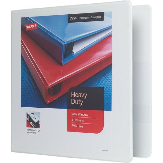 Staples Heavy-Duty View Binder with D-Rings - 2" - White