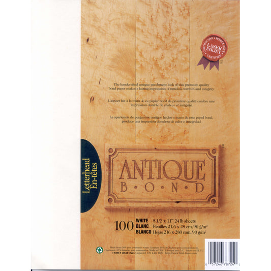 St. James Antique Bond - 24 lb. Bond - 8.5" x 11" - White - 100 Sheets