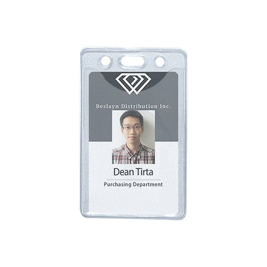 Beslayn Vertical Heavy Duty Vinyl ID Badge Holder with Thumb Notch, 3-3/8" x 2-3/8", Clear, 100 Pack